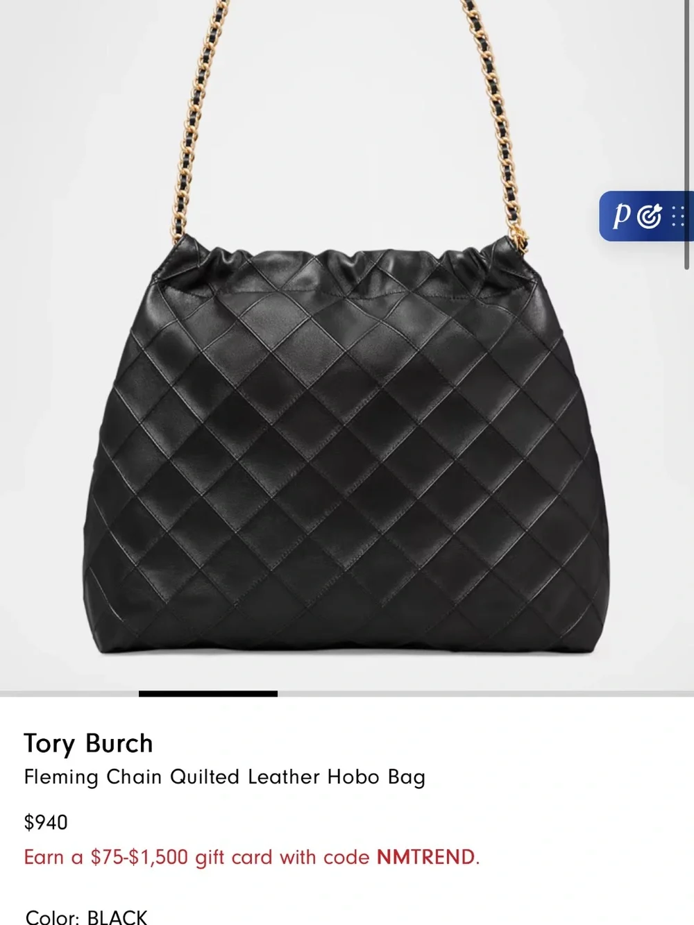 Tory Burch Fleming Quilted Leather Hobo Bag